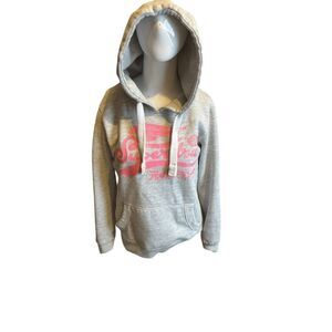 SuperDry Hoodie Women's Pull Over Graphic Top Hot Pink Logo & Kangaroo Pockets